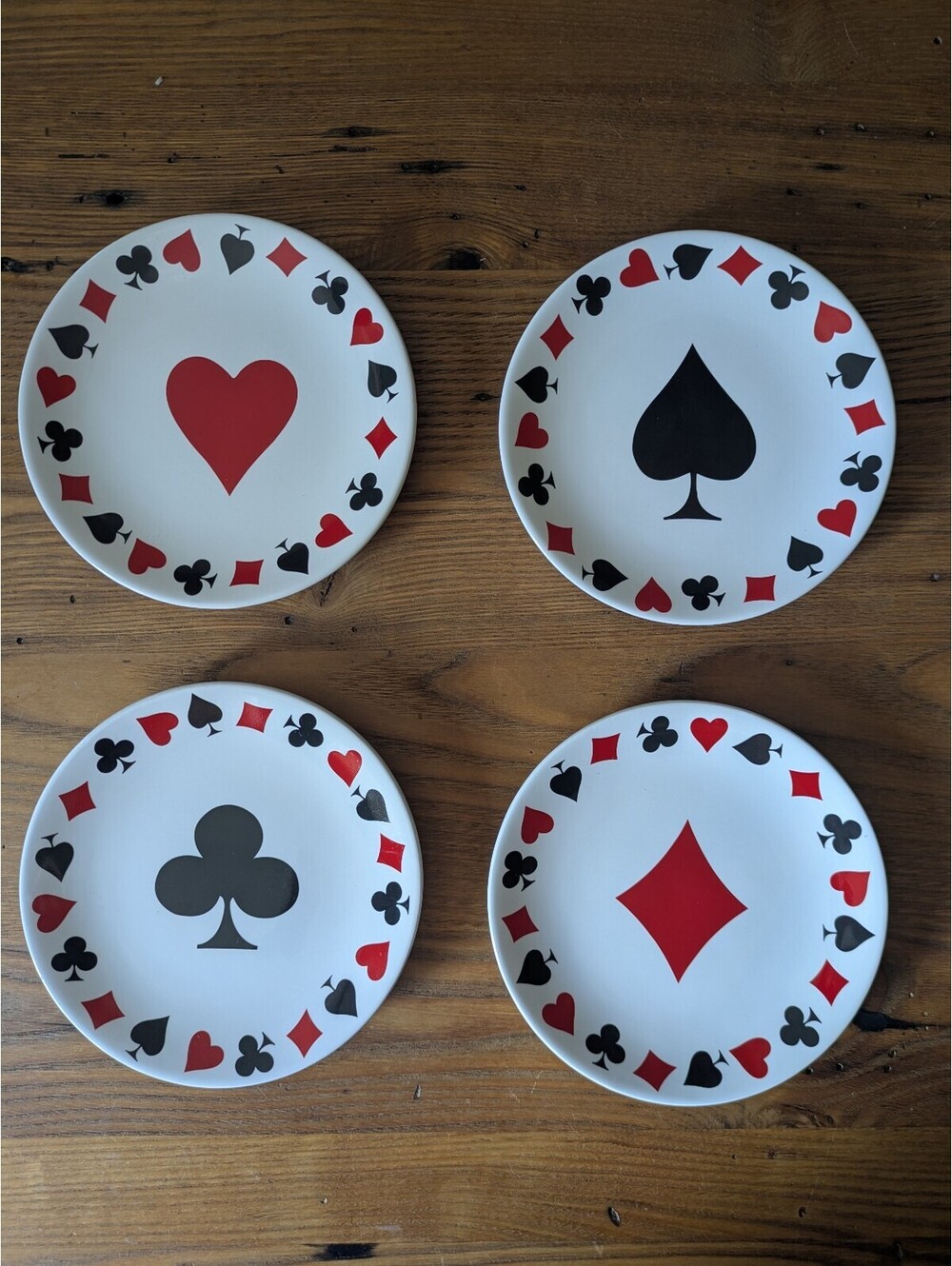 Playing Card Suit Decorative Plates, Set of 4, Game / Poker Decor